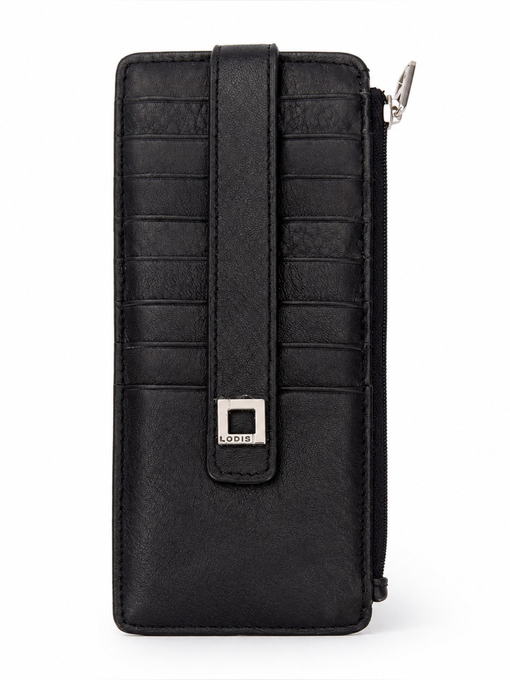 Lodis Black Leather RFID Zip Card Holder Wallet